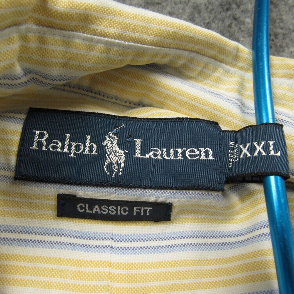 Ralph Lauren Shirt Mens Extra Extra Large XXL Yellow Blue Striped Classic Fit - Picture 4 of 11